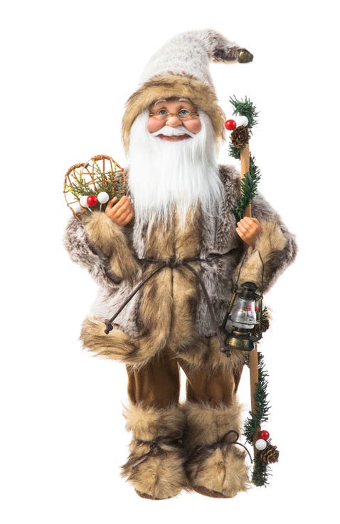 Faux Fur Christmas Woodland Santa Figurine
