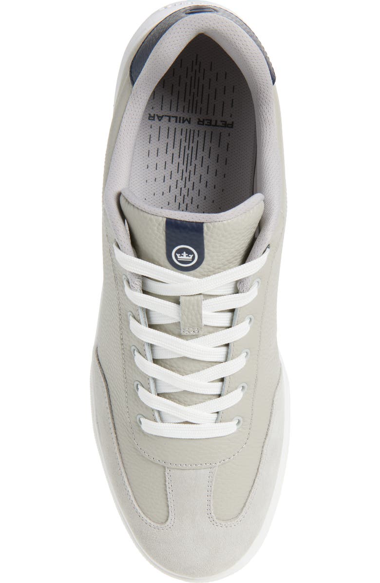 Peter Millar Drift Hybrid Water Resistant Leather Golf Shoe, Alternate, color, Warm Grey/ Navy