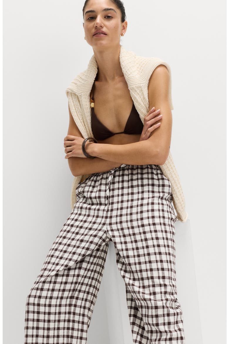 Gingham Straight Leg Pants, Alternate, color, BROWN/ MULTI