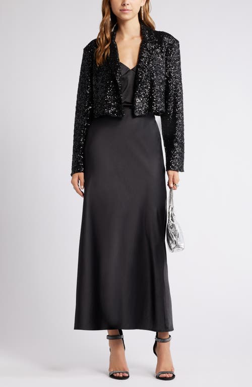 Open Edit Sequin Crop Blazer In Black