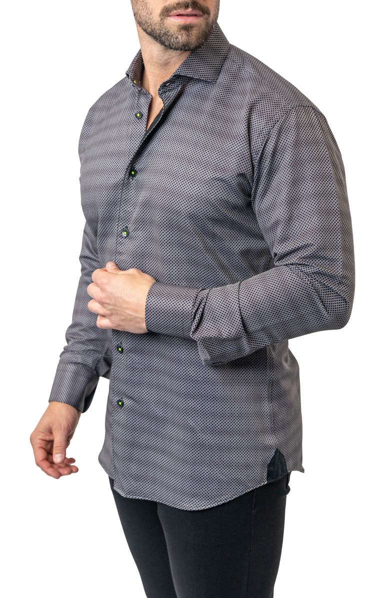 Maceoo Einstein Stretchchain 52 Black Contemporary Fit Button-Up Shirt, Alternate, color, Black