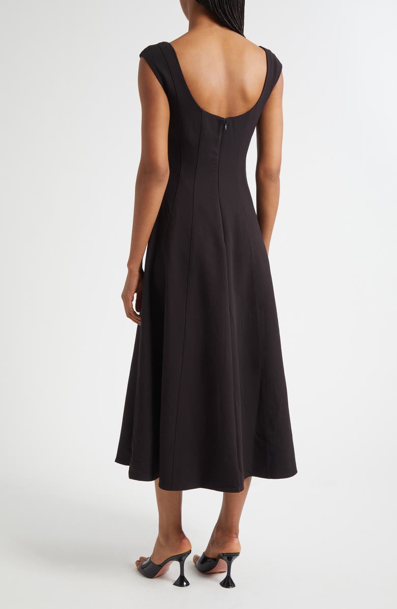 STAUD Cap Sleeve Midi Dress, Alternate, color, Black
