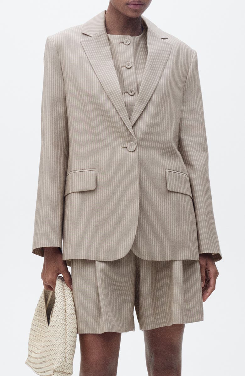 MANGO Vivian Pinstripe Blazer, Main, color, Medium Brown