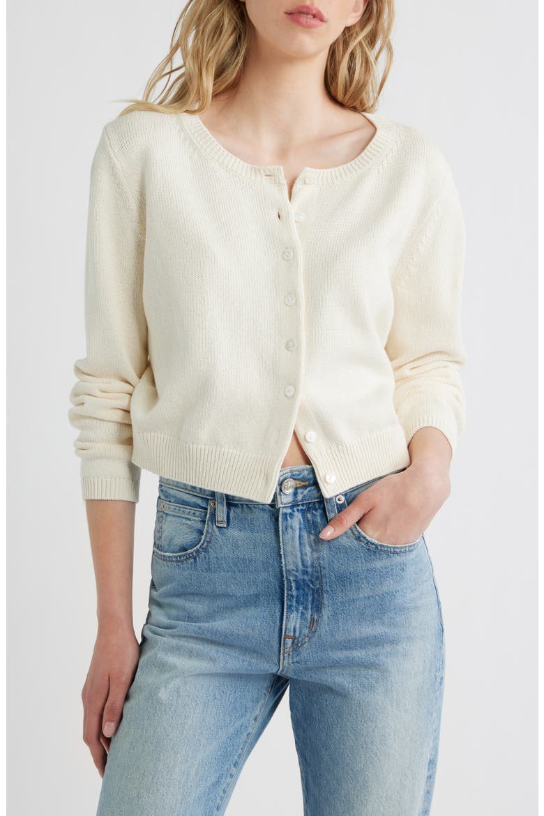 Clara Cotton Crewneck Cardigan, Main, color, FIOR DI LATTE