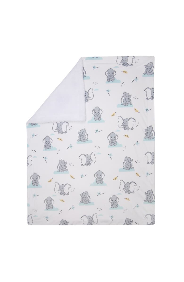 Lambs & Ivy Disney Baby Dumbo Elephant Minky/Fleece Faux Shearling Baby Blanket, Alternate, color, White