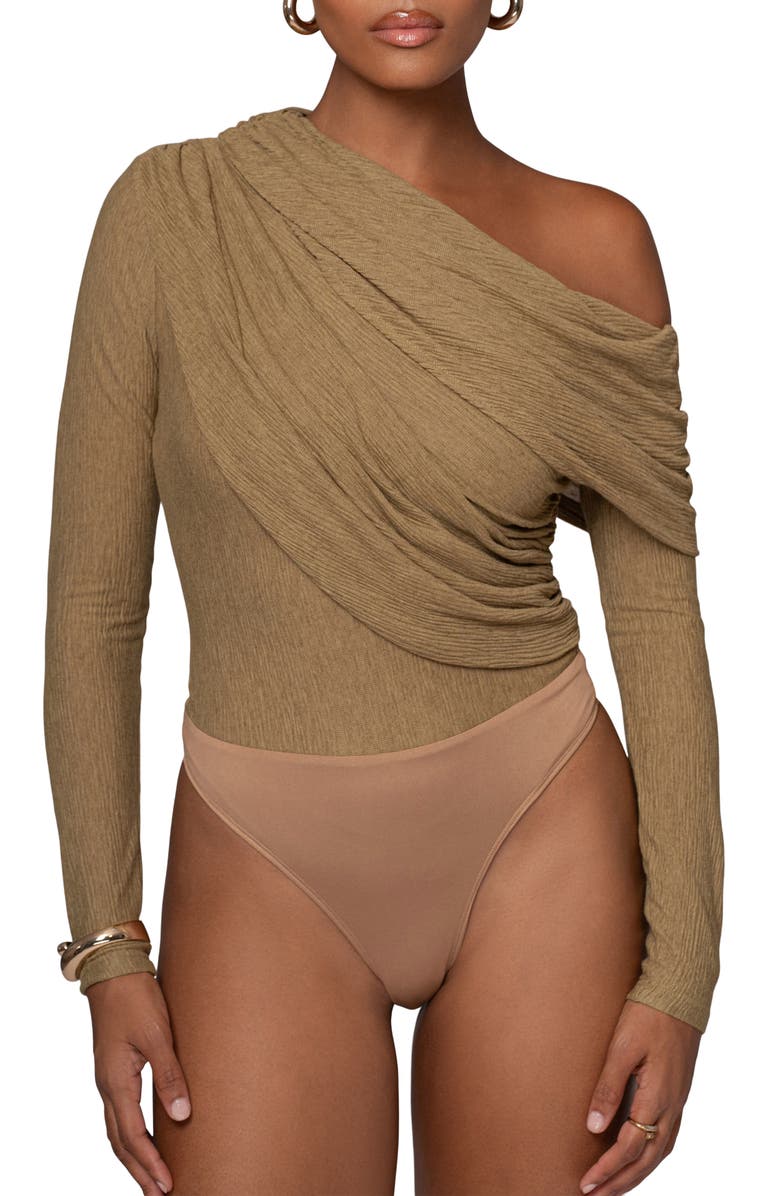 JLUXLABEL Draped One-Shoulder Bodysuit, Alternate, color, Green