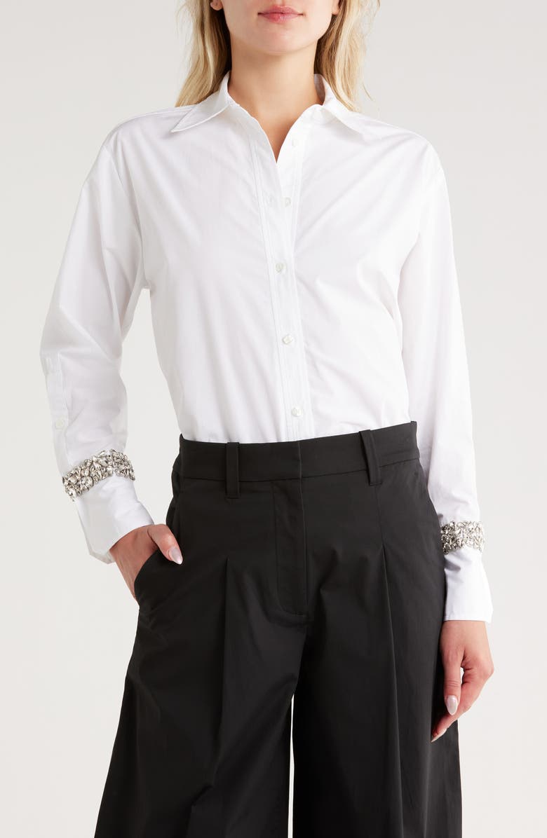 A.L.C. Calvin Crystal Embellished Cuff Button-Up Shirt, Main, color, 