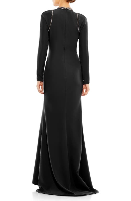 Mac Duggal Raglan Long Sleeve High Neck Gown In Black