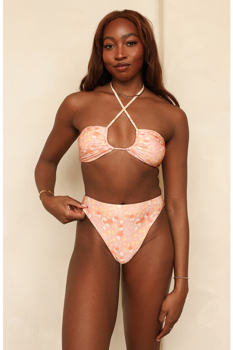 Seashore High Waist Cheeky Bikini Bottom, Main, color, Coral Garden