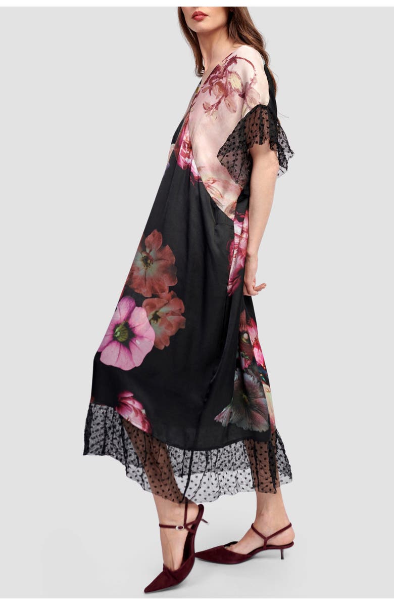 Alembika Romantic V-neck mixed floral midi dress, Alternate, color, 