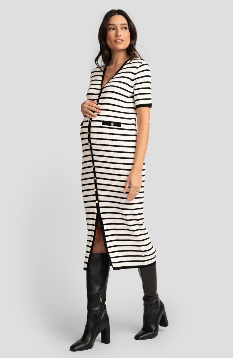Seraphine Stripe Rib Button-Up Maternity/Nursing Midi Dress, Alternate, color,