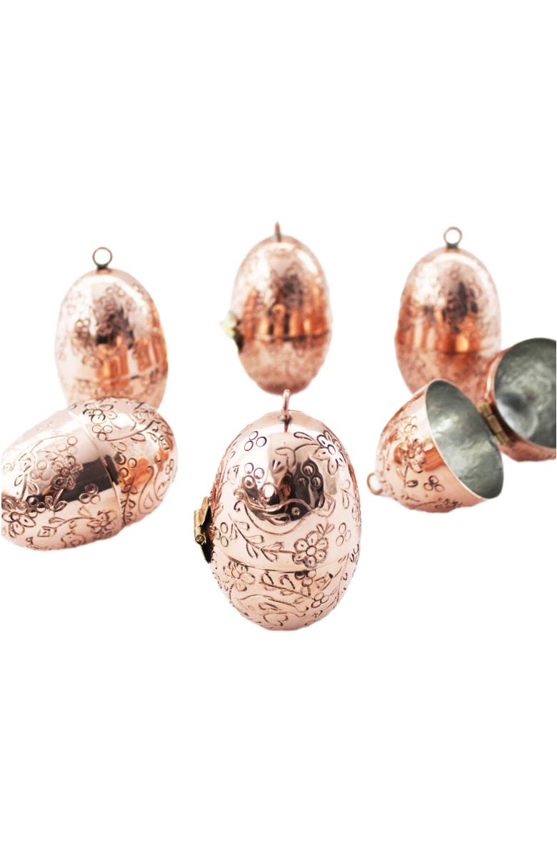 Coppermill Kitchen CMK Copper Etched Bird & Floral Egg Ornaments, Alternate, color, Copper