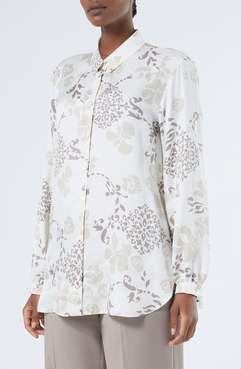 Marina Rinaldi Mixed Floral Button-Up Shirt, Main, color, Ivory