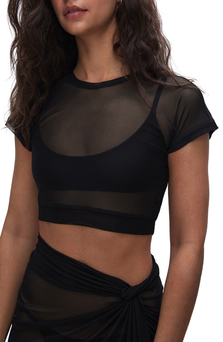Good American Semisheer Mesh Crop Cover-Up T-Shirt, Main, color, 