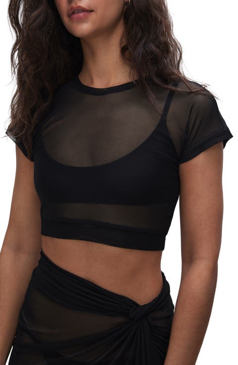 Semisheer Mesh Crop Cover-Up T-Shirt (Regular & Plus Size)
