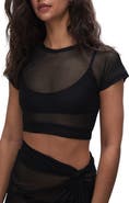 Good American Semisheer Mesh Crop Cover-Up T-Shirt