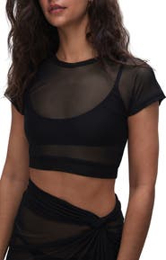 Good American Semisheer Mesh Crop Cover-Up T-Shirt