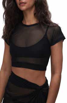 Good American Semisheer Mesh Crop Cover-Up T-Shirt