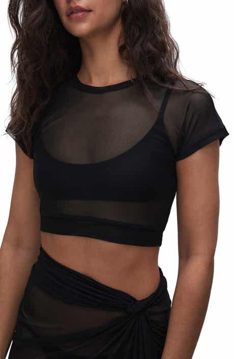 Good American Semisheer Mesh Crop Cover-Up T-Shirt