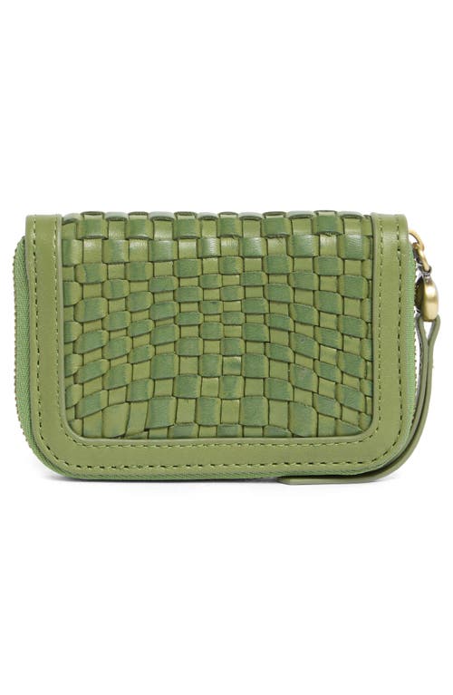 Hobo Small Nila Woven Leather Zip Around Wallet In Sweet Basil