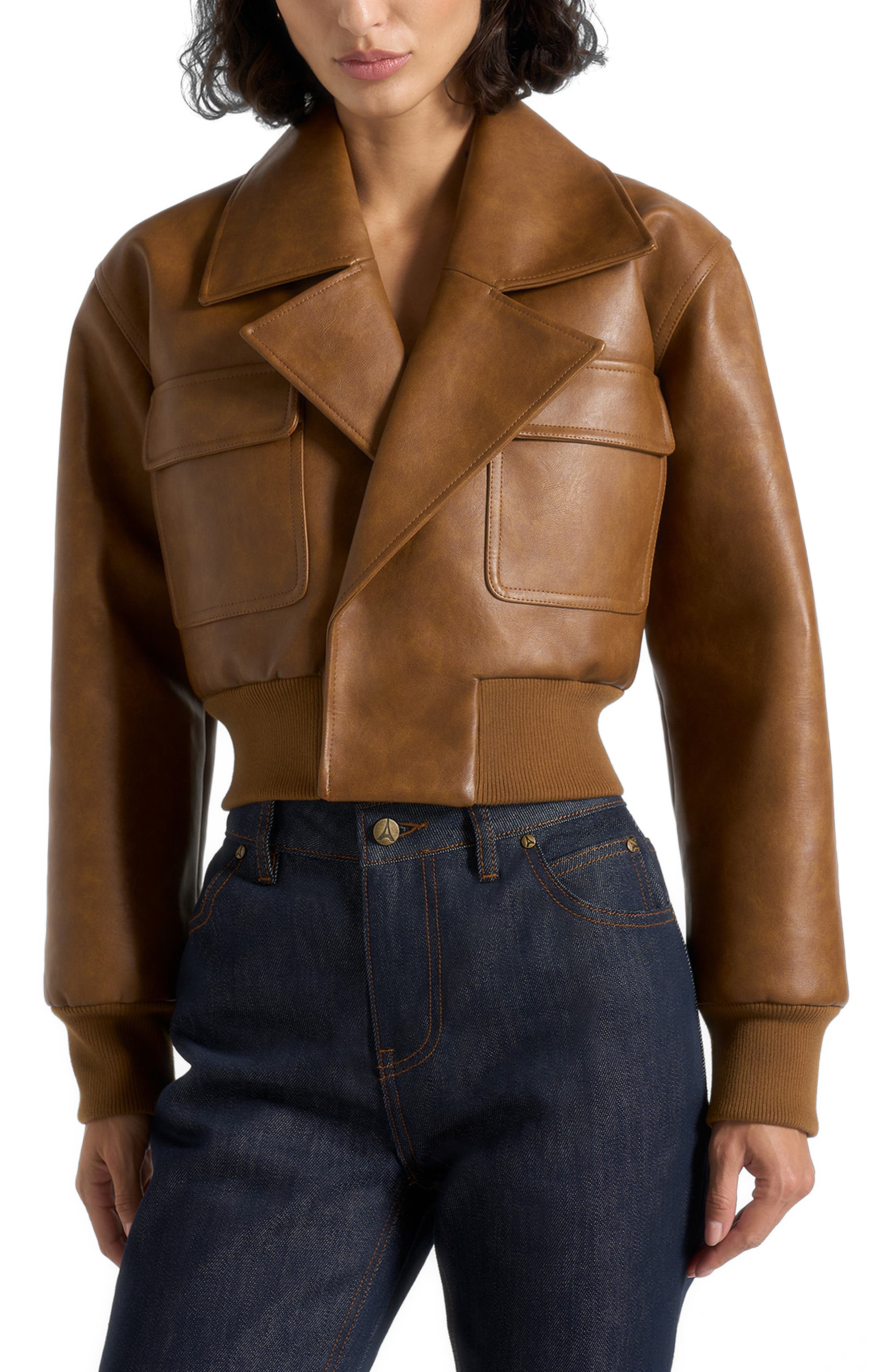 Manière De Voir Cosette Vintage Leather Lapel Bomber Jacket — фото 4