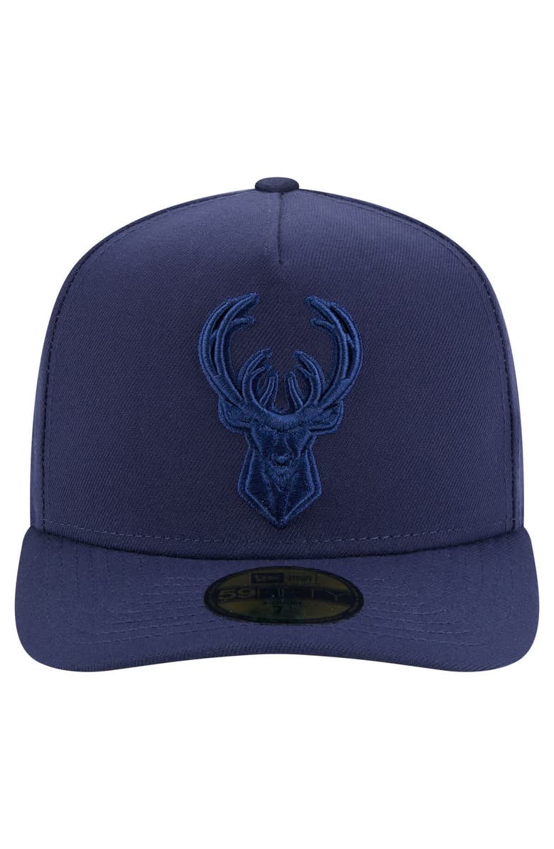 New Era Men's New Era Navy Milwaukee Bucks Colorpack A-Frame Pinch Front 59FIFTY Fitted Hat, Alternate, color, Navy