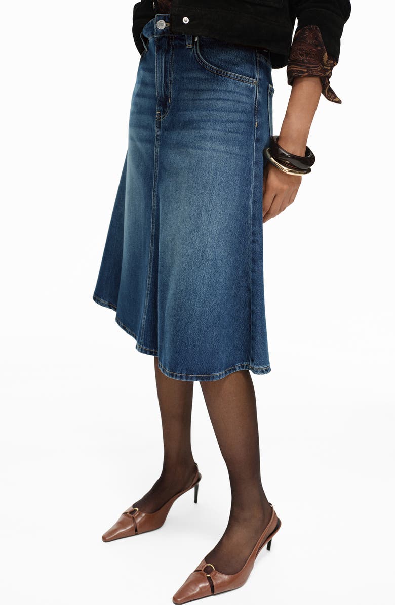 MANGO Denim Midi Skirt, Main, color, Dark Blue