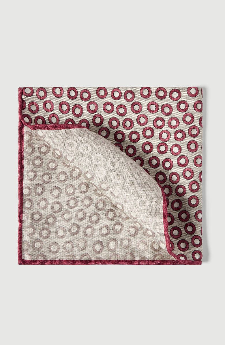 Brunello Cucinelli Spotted pattern silk pocket square, Main, color, Grey