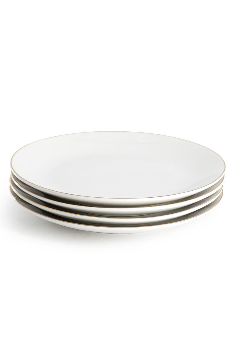 Gibson Home Ogalla 4 Piece Fine Ceramic 10.5 Inch Dinner Plate Set, Alternate, color, Gold