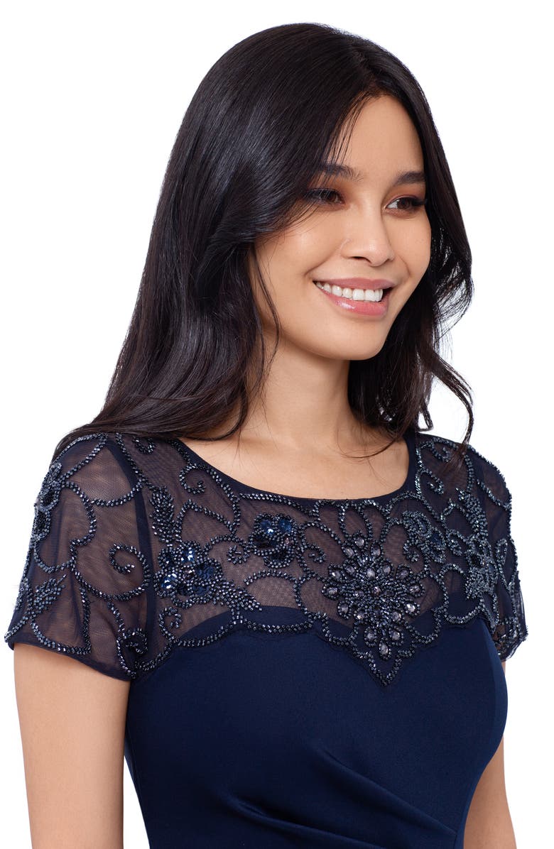 Xscape Evenings Ruched Embellished Lace Bodice Gown, Alternate, color, 