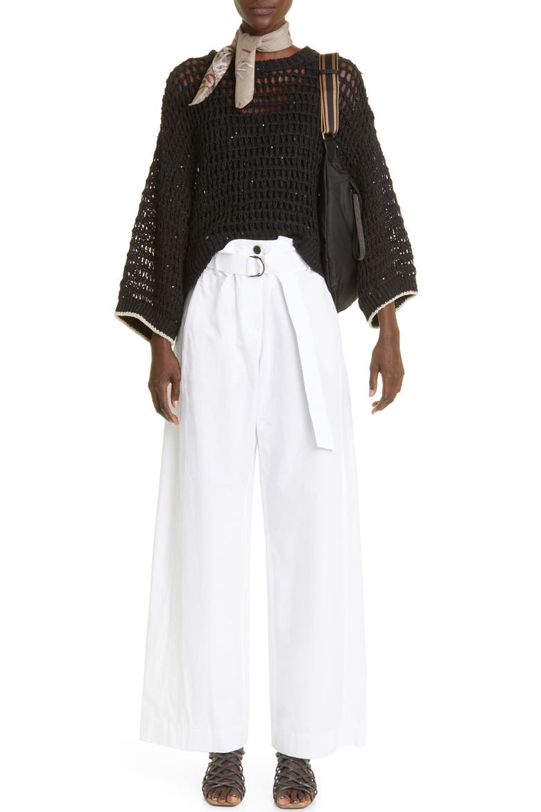 Sequin Open Knit Linen Blend Sweater, Alternate, color, CYP57 BLACK