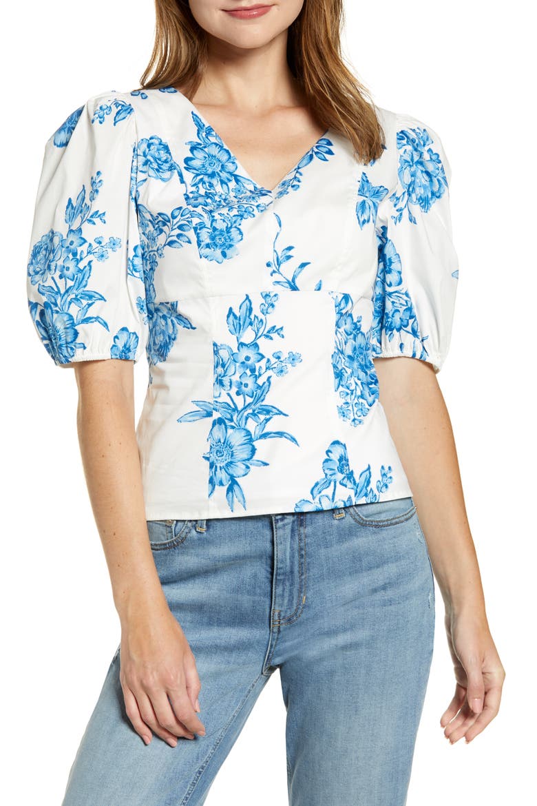 Puff Sleeve Top, Main, color, BLUE AIR MED BOUQUET