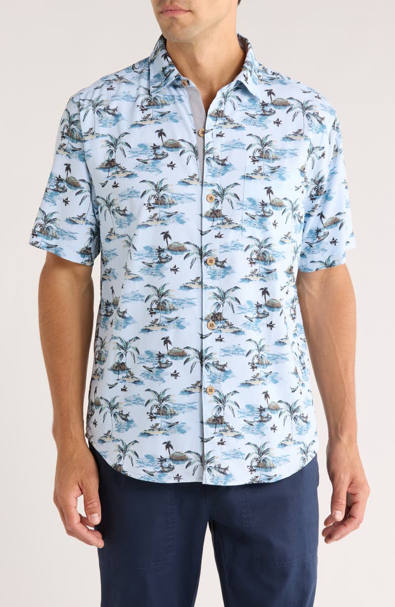 Tommy Bahama Coastal Ease Beachfront Paradise IslandZone<sup>®</sup> Short Sleeve Button-Up Shirt, Main, color, Dusty Larkspur