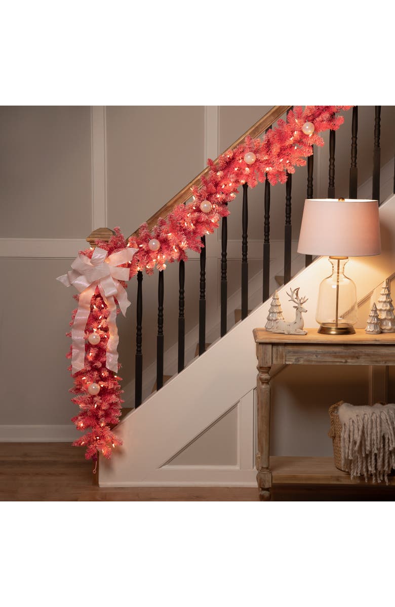 Northlight Pre-lit Flocked Artificial Christmas Garland - 9' x 12" - Pink - Clear Lights, Alternate, color, Pink