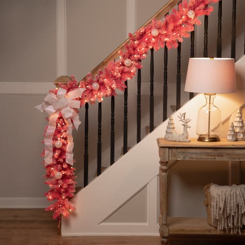 Northlight Pre-lit Flocked Artificial Christmas Garland In Pink