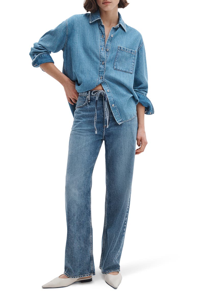 rag & bone Featherweight Phoebe Drawstring Wide Leg Jeans, Alternate, color, Everglade