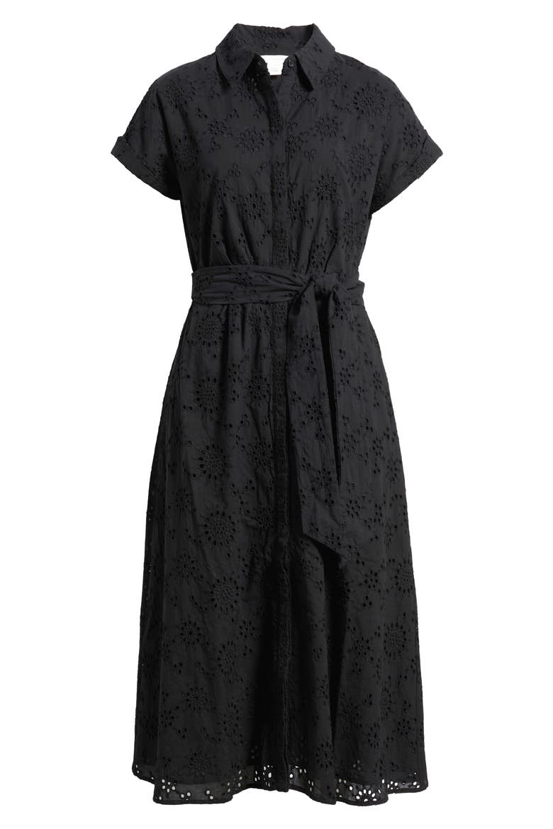 Eyelet Embroidery Cotton Shirtdress, Alternate, color, BLACK