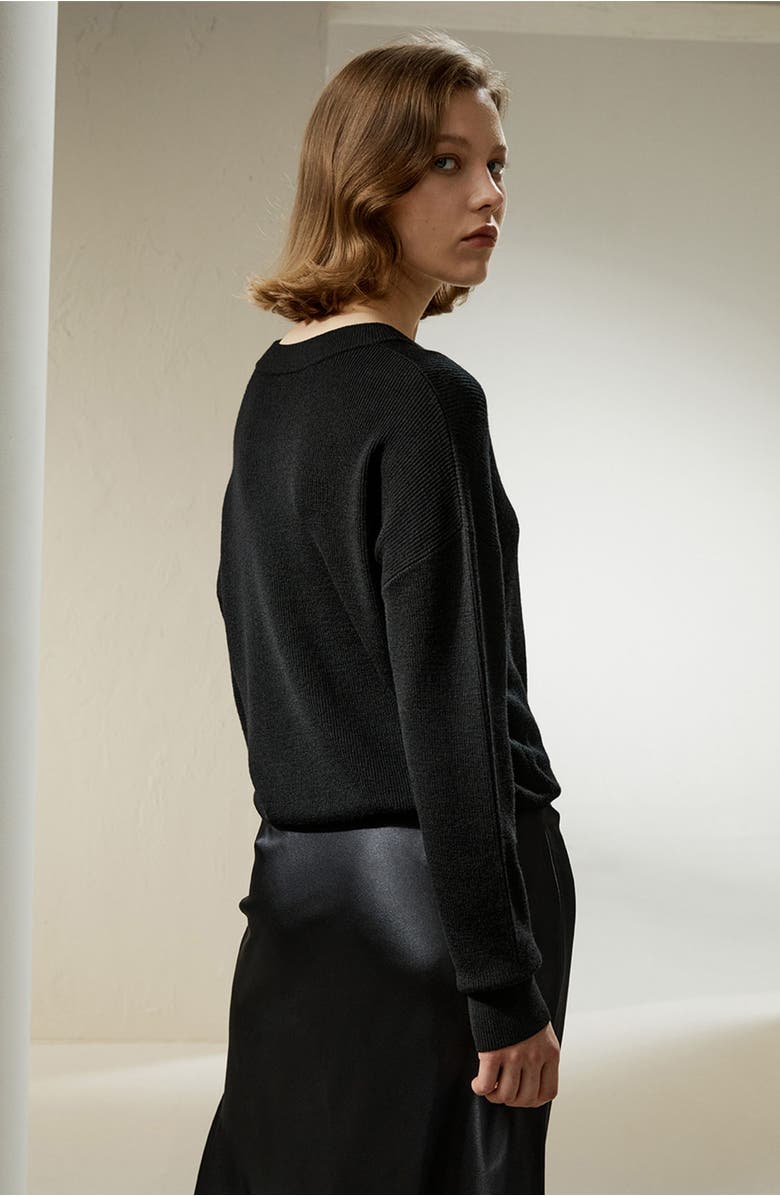 Lilysilk Ultra-fine Merino Wool Crewneck Sweater, Alternate, color, Black