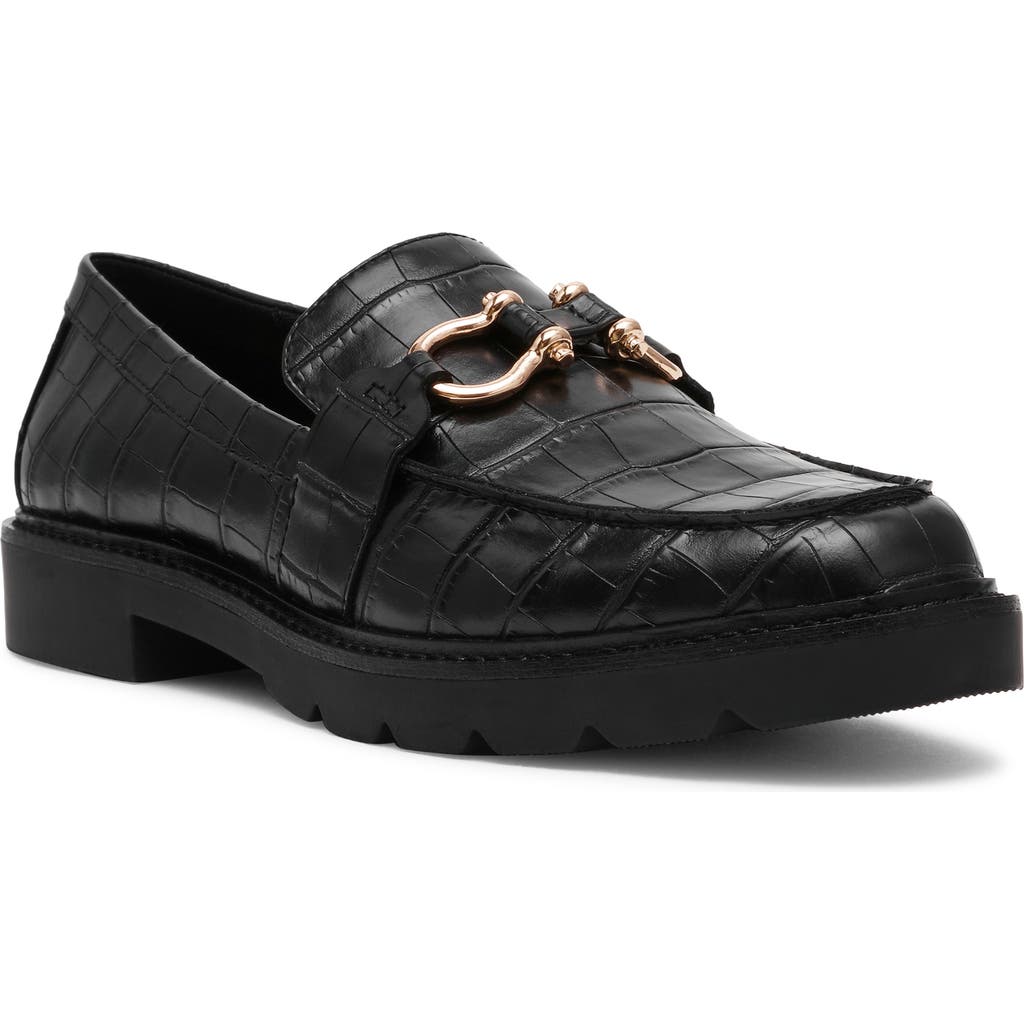 Anne Klein Ester Croc Embossed Loafer In Black