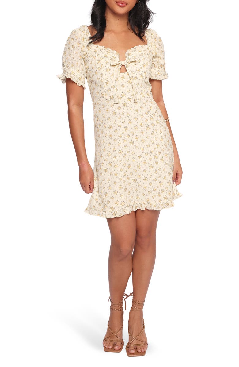 Petal & Pup Joss Floral Puff Sleeve Minidress, Main, color, Cream Yellow