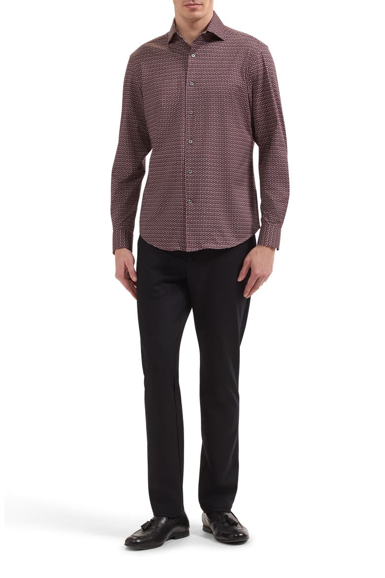 Devon OoohCotton® Geo Print Button-Up Shirt, Alternate, color, BURGUNDY