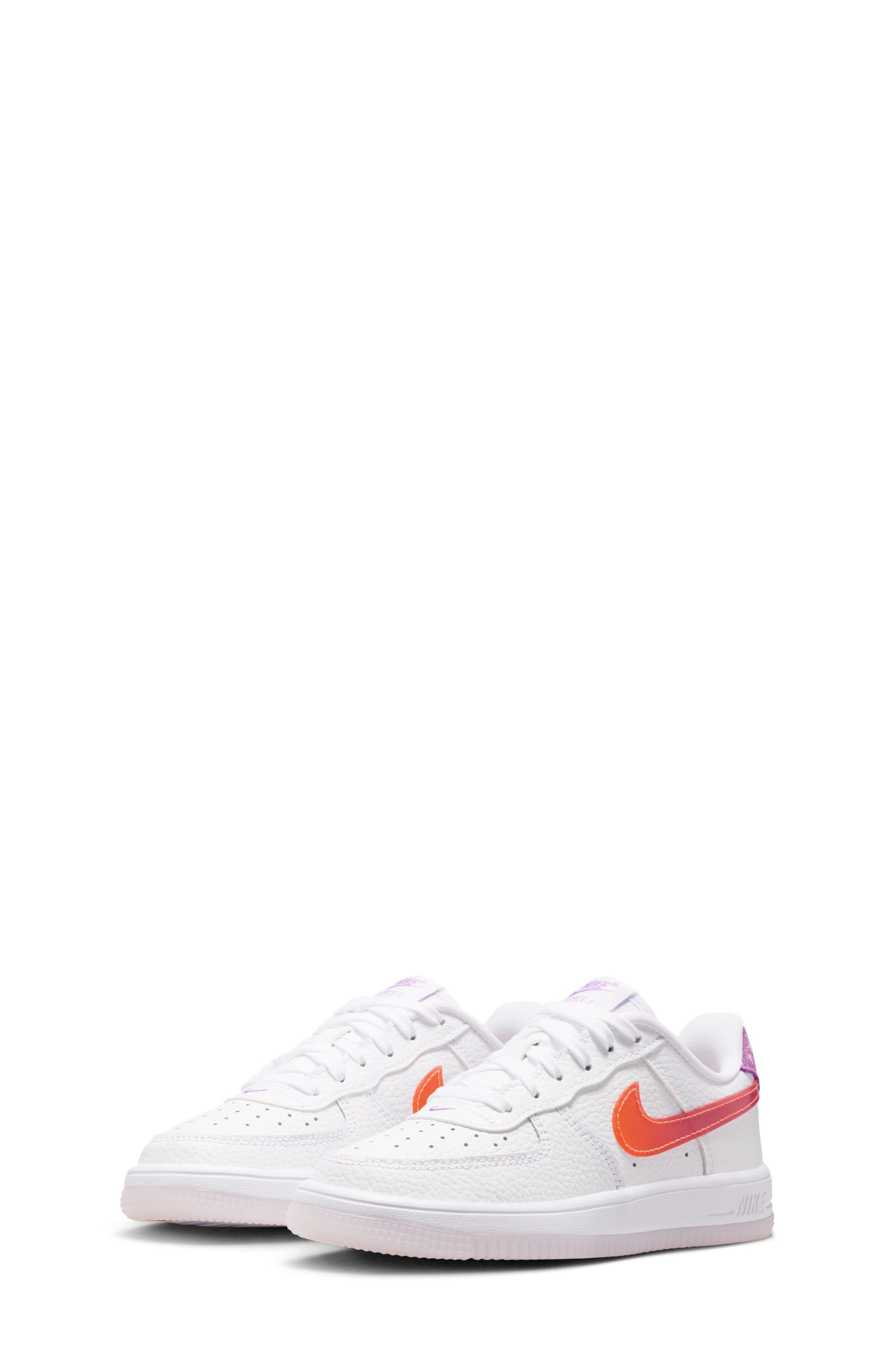 Nike Kids' Air Force 1 Sneaker, Main, color, White/ Bright Violet/ Orange