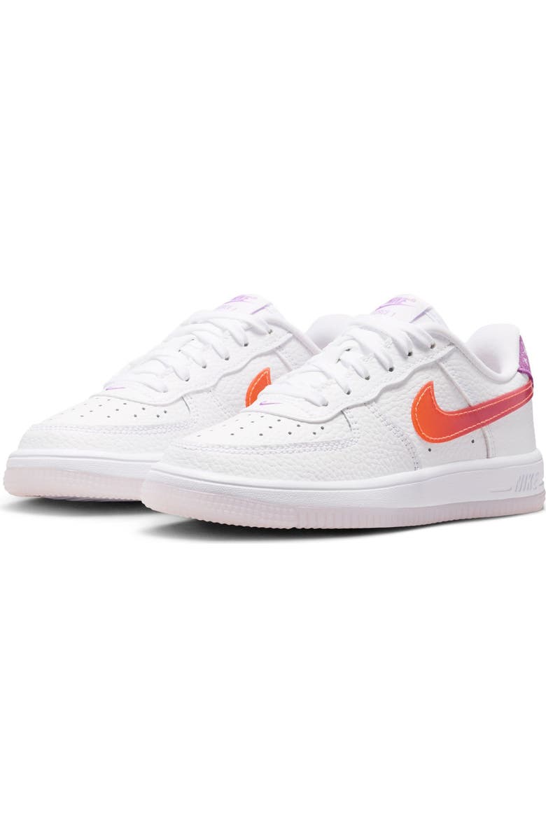 Nike Kids' Air Force 1 Sneaker, Main, color, White/ Bright Violet/ Orange