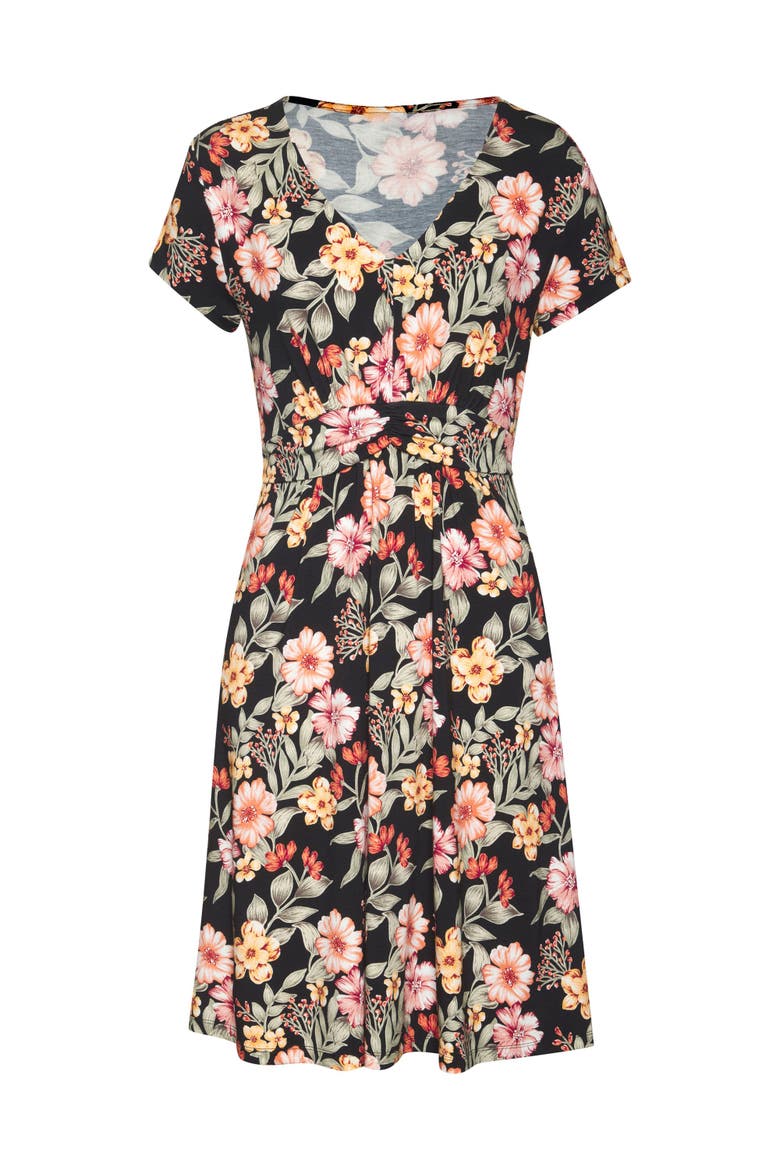 Floral Short Sleeve Dress, Alternate, color, Black Printed