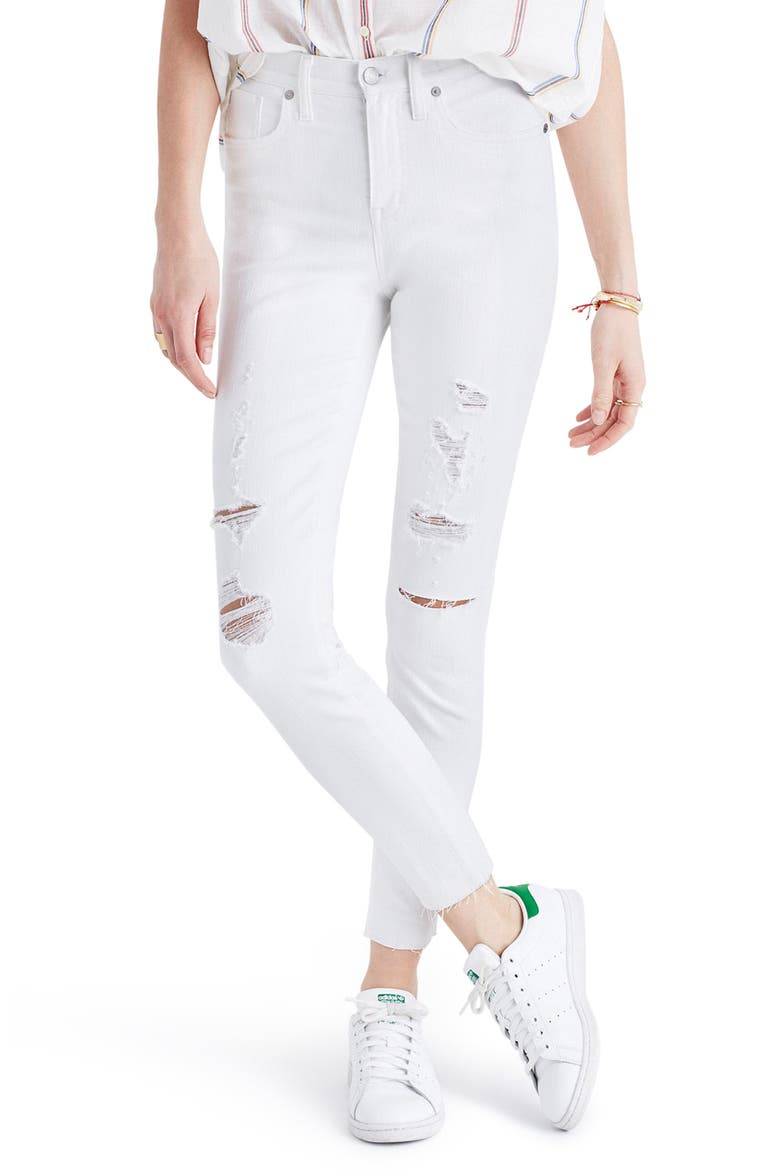 9-Inch High-Rise Skinny Crop Jeans: Destructed Edition, Main, color, PURE WHITE