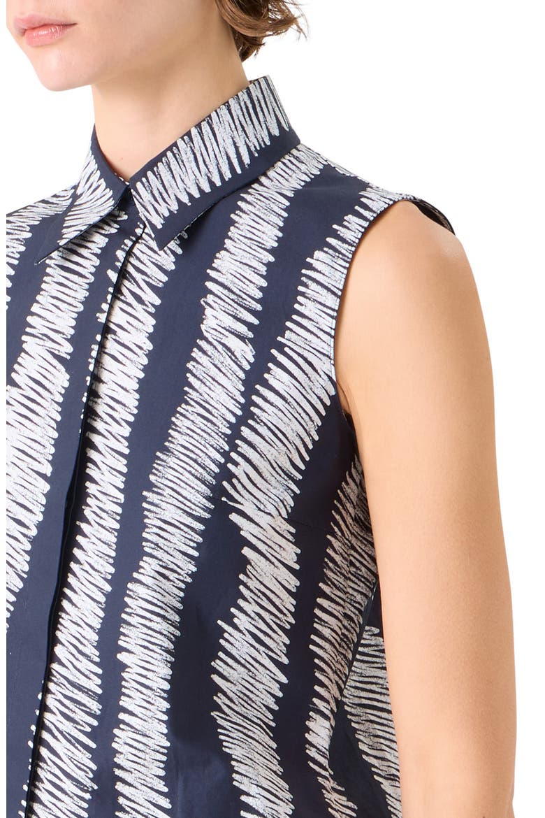Scribble Wave Print Sleeveless Cotton Poplin Button-Up Shirt, Alternate, color, BLACK-CREAM