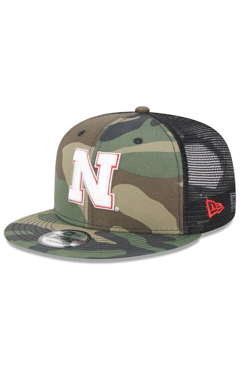 New Era Men's New Era Camo/Black Nebraska Huskers Classic Trucker 9FIFTY Snapback Hat, Main, color, 