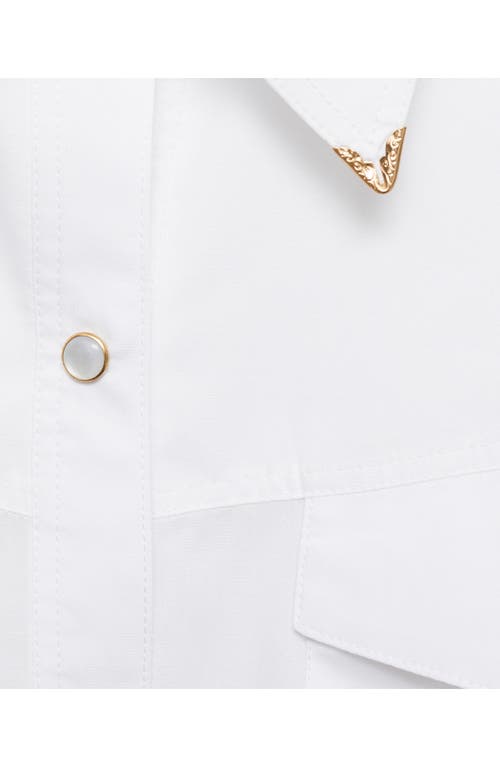 Mango Metal Detail Snap-up Western Shirt In Off White