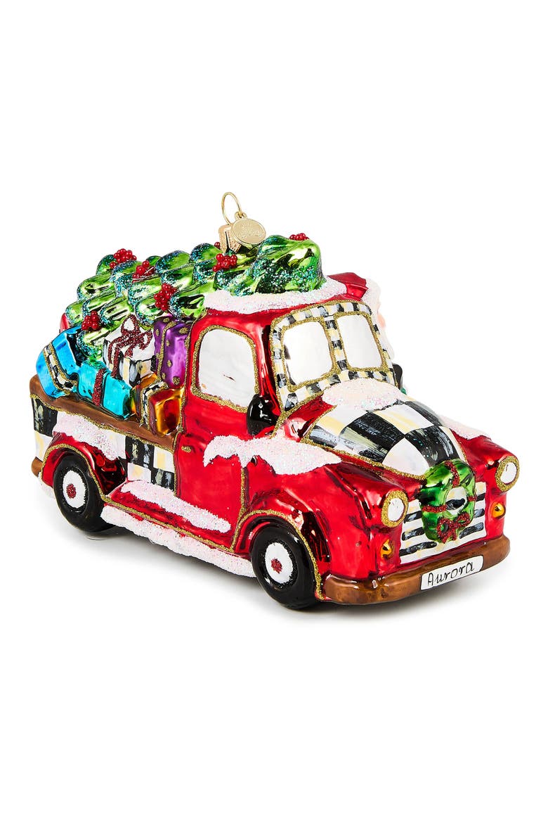 Santa Hitting the Road Glass Ornament, Alternate, color, RED