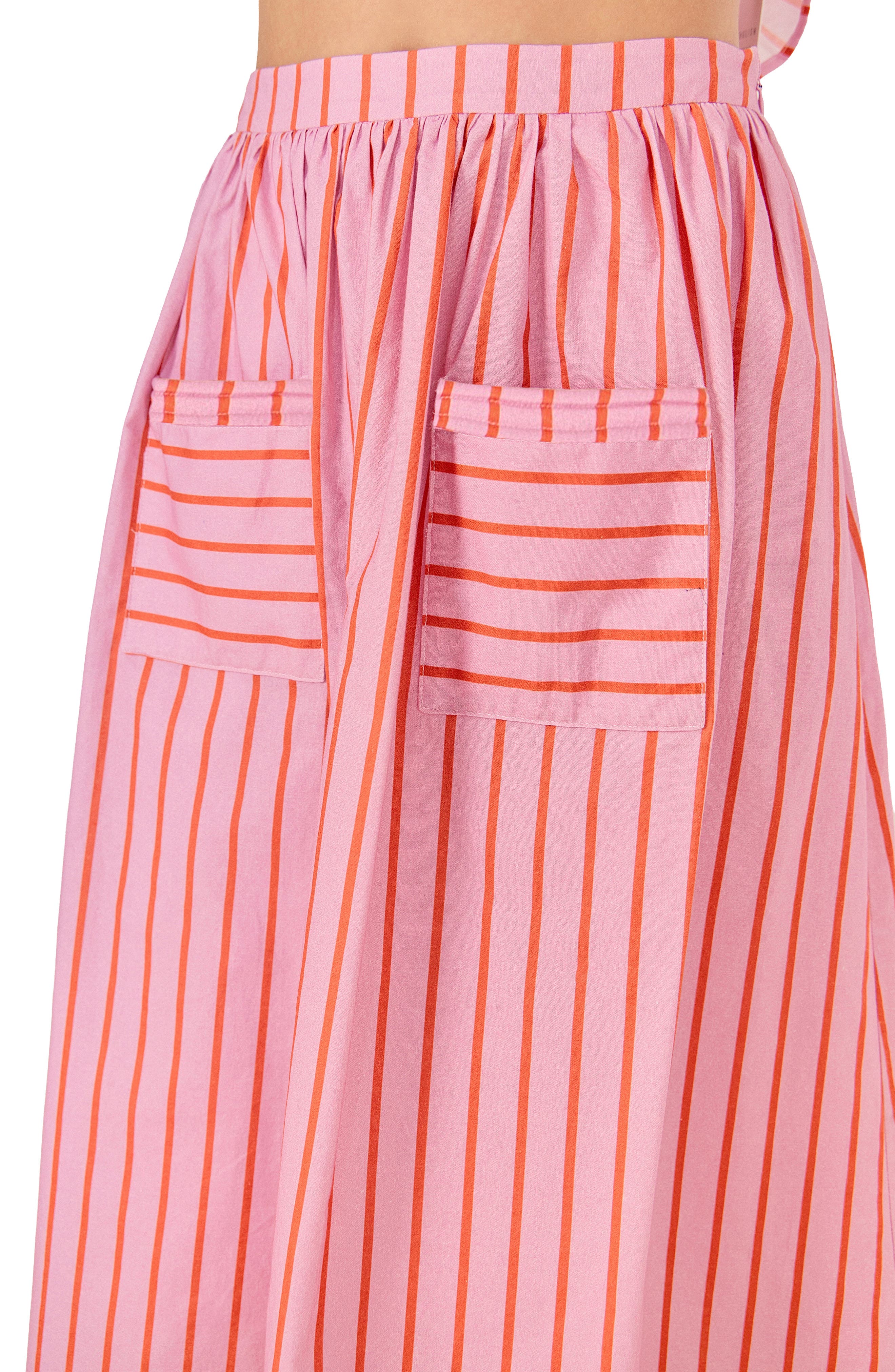 English Factory Stripe Cotton Midi Skirt (Women) | Nordstrom